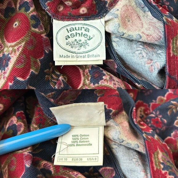 80s Vintage Laura Ashley Dress Corduroy Floral Paisley Puff Long Sleeve Maxi. - Picture 9 of 9